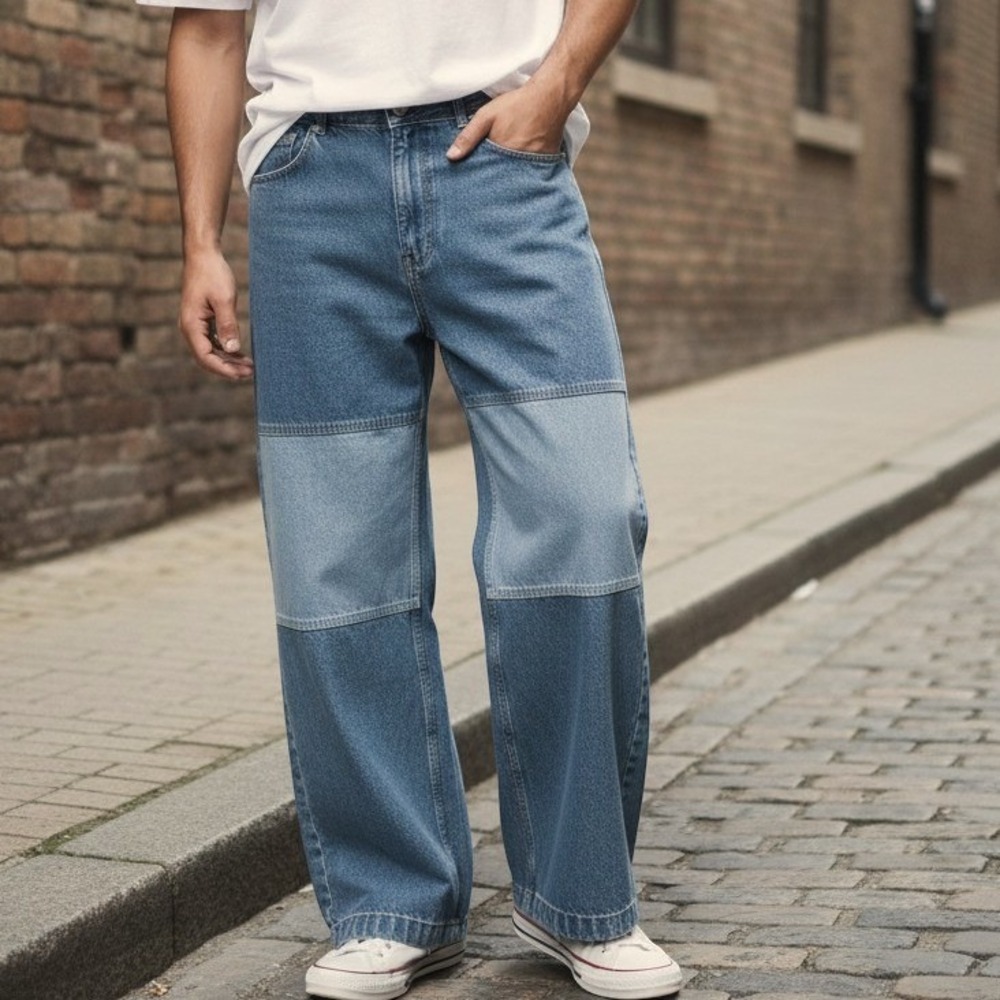 UO BDG Patchwork Wide Leg Jeans Mens 32 Blue Baggy Y2K Skater Denim Streetwear